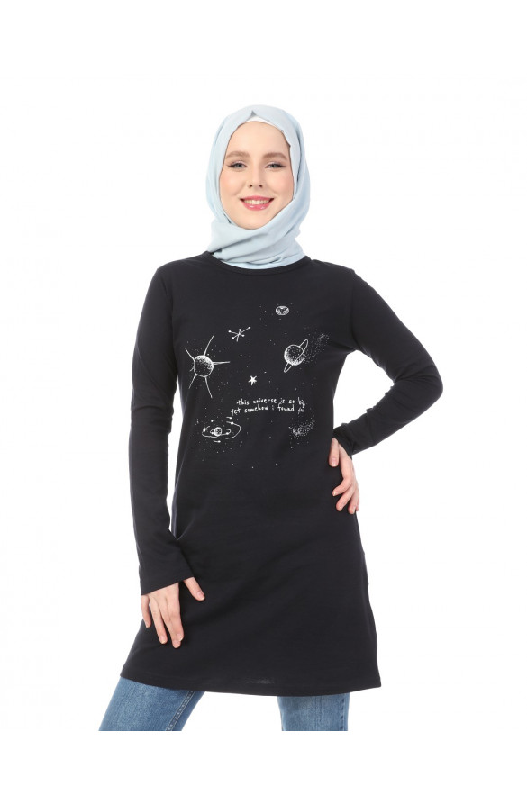 BASKILI BASİC TUNİK 6025 LACİVERT